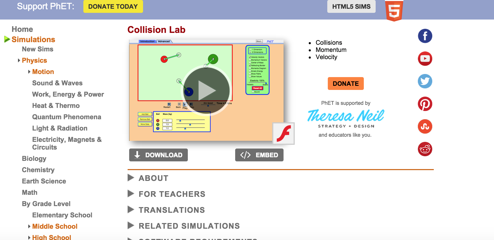 This simulation allows you to experiment with an online air hockey table in order to investigate simple collisions.