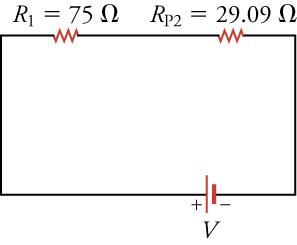 The same circuit diagram shown above but with the two resistors in series combined.