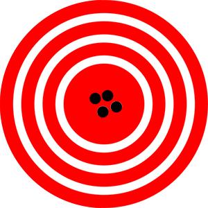 A red target is shown with four dots that represent attempts by a GPS system to locate a restaurant at the center of the bull’s-eye. The dots are concentrated close to one another, indicating high precision, and they are very close to the actual location of the restaurant, indicating high accuracy.