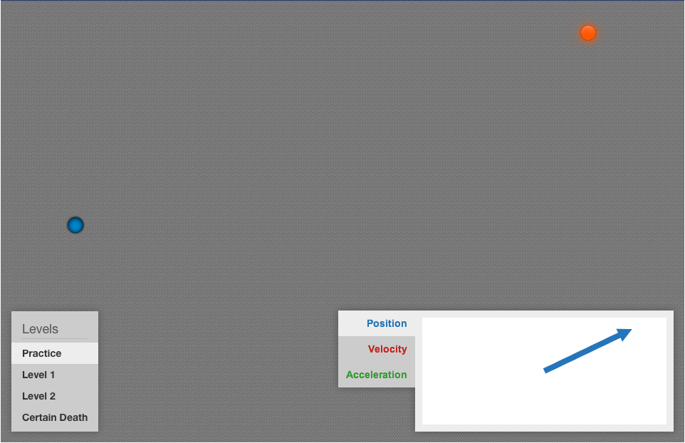 In this game, students will use a vector arrow to explore position and velocity. The task is to get a ball into the pinpointed location without it hitting a wall.
