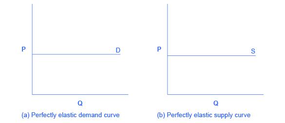 Two graphs, side by side, show that perfectly elastic demand and perfectly elastic supply are both straight, horizontal lines.