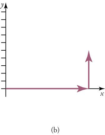 The diagram shows a vector along an x-axis with a magnitude of nine units and a direction of 0°. A vertical vector is also shown at nine units with a height of five units. A y-axis is also shown with ten tick marks.