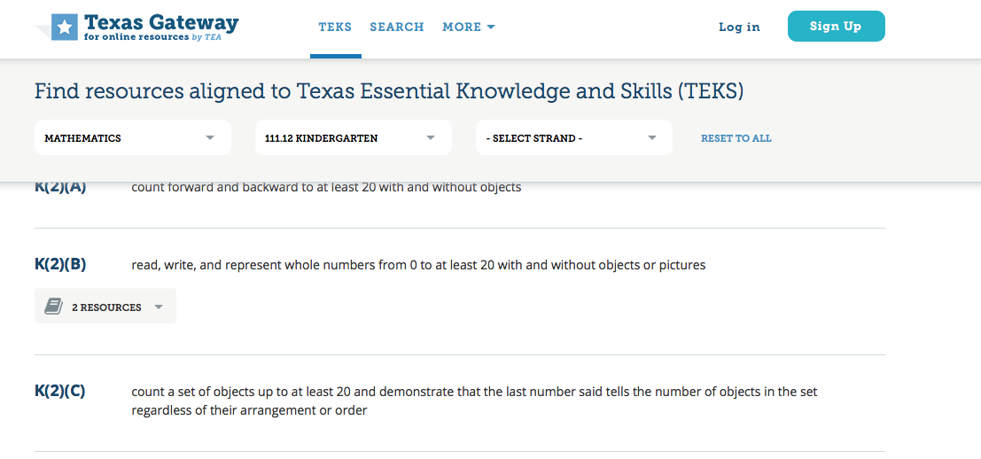Image of the Texas Gateway interface and the Standards Search fields