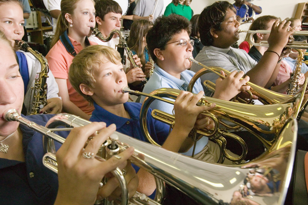 Image of students in band playing instruments
