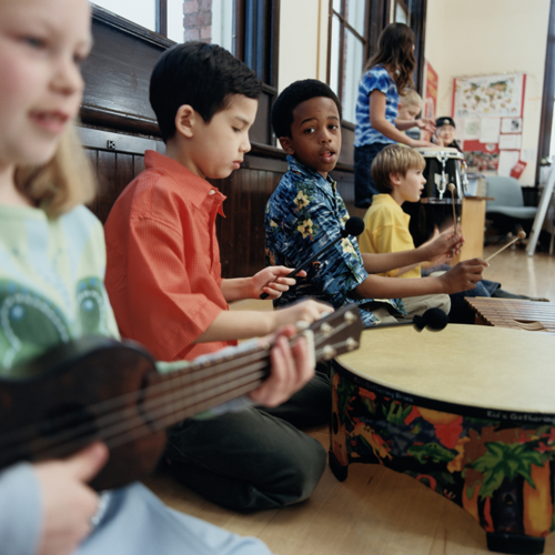Image of students playing instruments in class