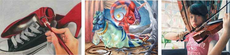 Images of artwork and dancers on stage