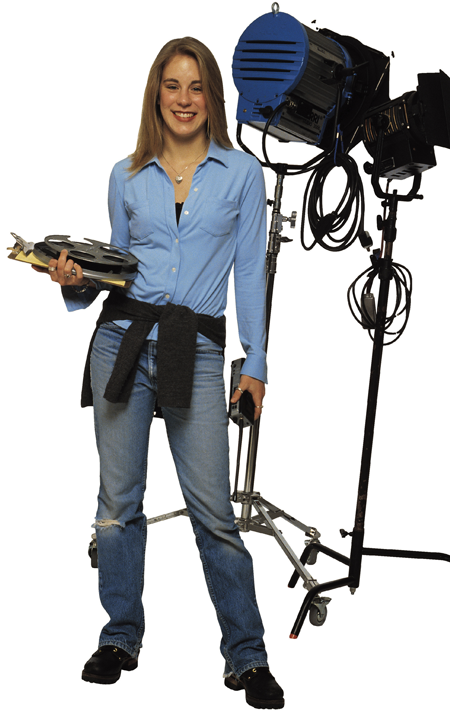 Student next to light