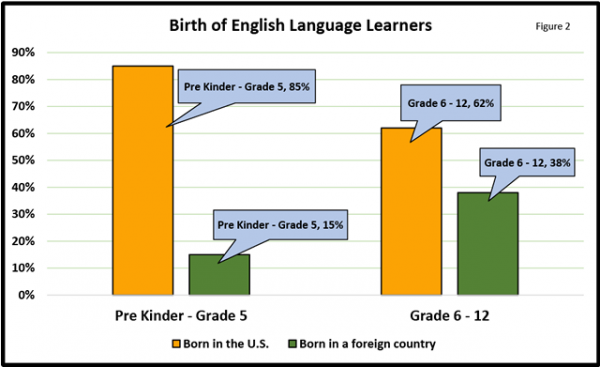 Birth of English language learners by grade born in the United States or in a foreign country