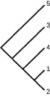 Phylogenetic tree has a main branch, with side branches leading off to 5, 3, 4, 1, and 2.
