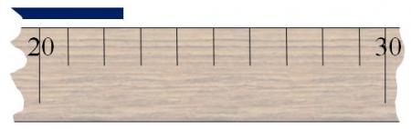 Enlarged view of ruler measuring blue line and the 22 cm markings.