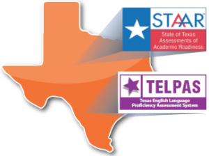 Outline of state of Texas with STAAR and TELPAS logos superimposed.