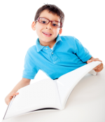 Graphic image of an elementary school boy holding a book.