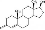 Simple-line chemical structure for estradiol. The core of this molecule is two, six-membered carbon rings that are joined at adjacent carbon residues. Both of these rings contain single bonds only. One of the core six-membered carbon rings has a five-member carbon ring attached at a carbon residue adjacent to the attachment point of the other six-membered ring. A methyl group, a carbon with three hydrogens attached, is bonded to a carbon residue adjoining the six-member ring to the five-member ring. A hyd