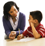 Teacher and student in discussion