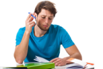 Image of a student reading a text book.