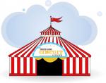 Picture of a circus tent with the title "The Three-Ring Circuit Circus" on the front.